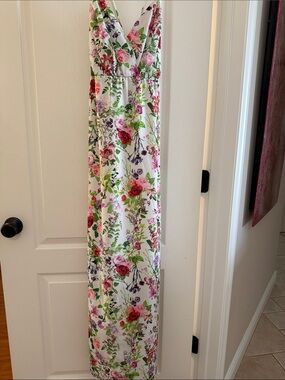 Felicity & Coco White Floral Maxi Dress with Pink Green Purple Accents